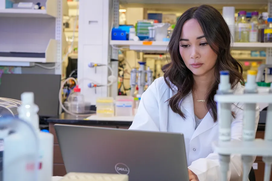 Mara Stecker, project manager in the Dage Lab, works as part of the team trying to develop a blood test for Alzheimer's disease.