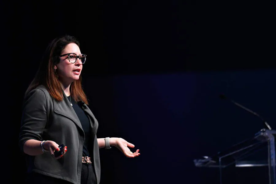 IU professor Mary Murphy speaks in a conference setting