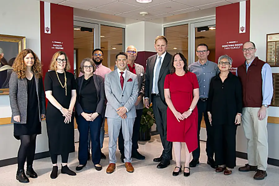 IU Associate Vice President for International Affairs Miguel Ayllon, center left, and IU School of Education in Bloomington Dean Anastasia Morrone, center right, meet with faculty from the Universität Hamburg in Germany