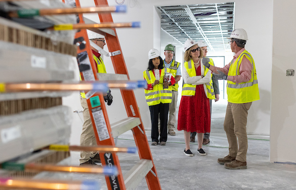 iu administration visit the construction site of the neuroscience center at iupui