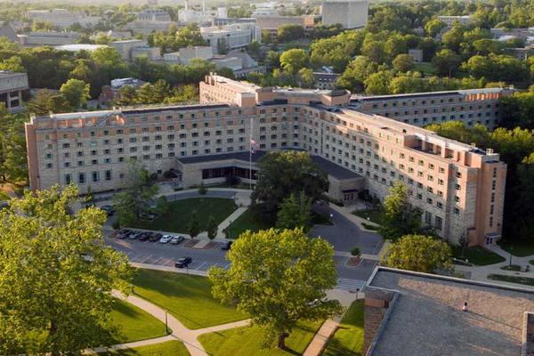 Aerial view of Reed student housing building on the IU Bloomington campus.